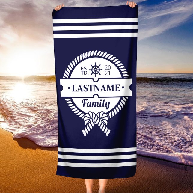 Chic Navy Nautical Rope Personalized Beach Towel (Chic Navy Nautical Rope Personalized Beach Towel)