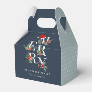 Chic Navy Red Green White Merry Christmas Foliage Favor Boxes