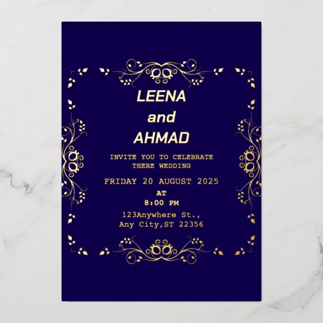 chic navy rose gold  foil invitation (Front)