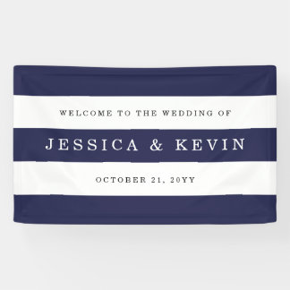 Chic Navy Stripes Wedding Banner