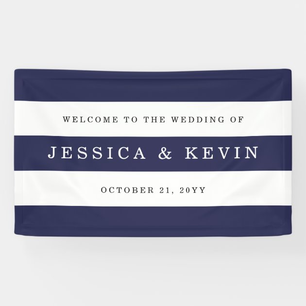 Chic Navy Stripes Wedding Banner