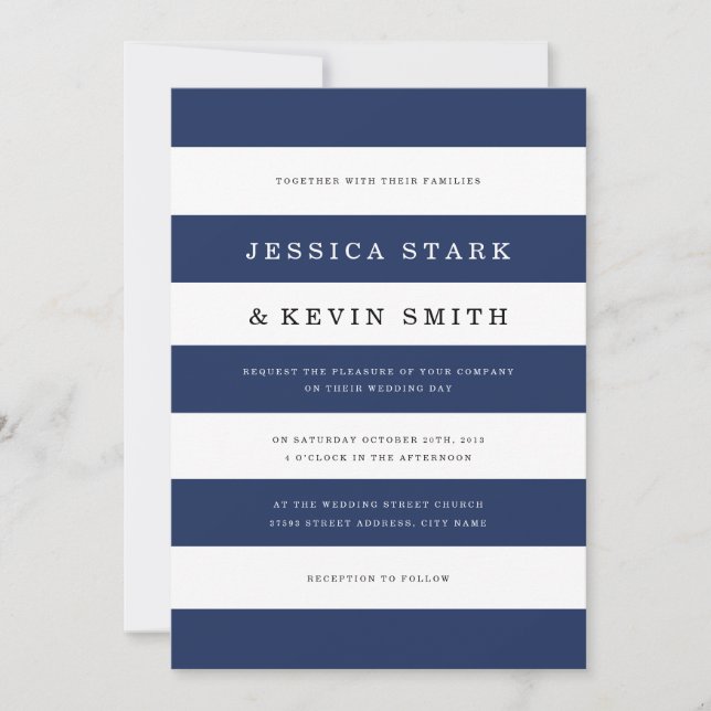 Chic Navy Stripes Wedding Invitation (Front)
