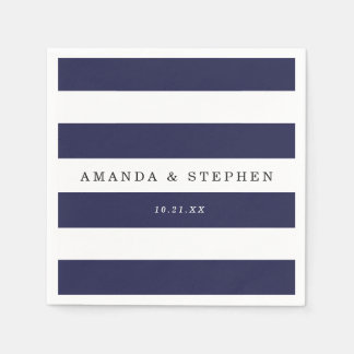 Chic Navy Stripes Wedding Paper Napkins
