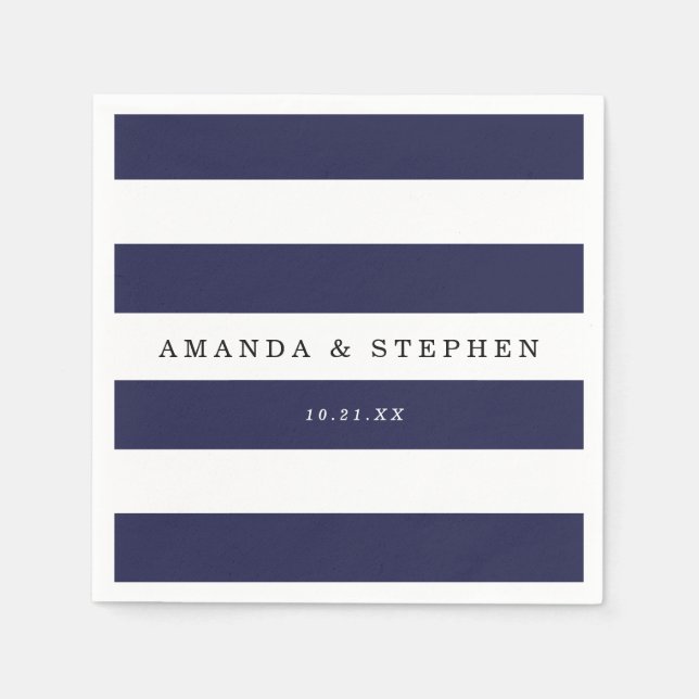 Chic Navy Stripes Wedding Paper Napkins (Front)