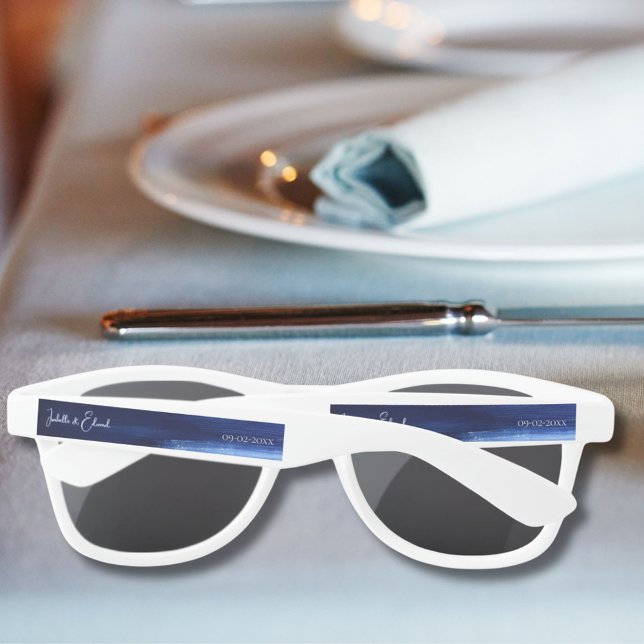 Chic Navy Watercolor Brush Strokes Guest Favors Sunglasses (Creator Uploaded)