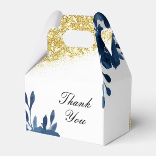 Chic Navy Watercolor Flowers Gold Glitter Wedding Favor Boxes