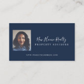 Chic Navy Watercolor Front Door Real Estate Photo Business Card (Back)