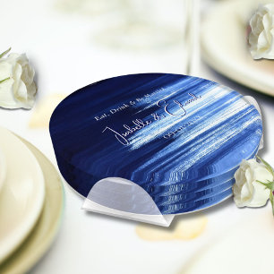 Chic Navy Watercolor Wedding Table Décor Coaster Set