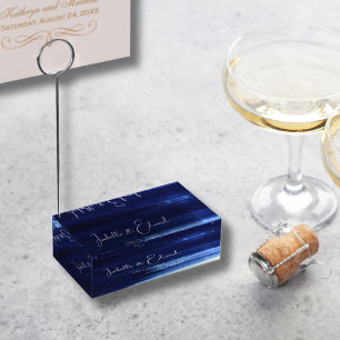 Chic Navy Watercolor Wedding Table Décor Place Card Holder