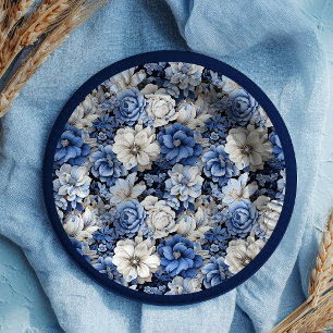 Chic Navy White Ivory Floral Party Paper Plates
