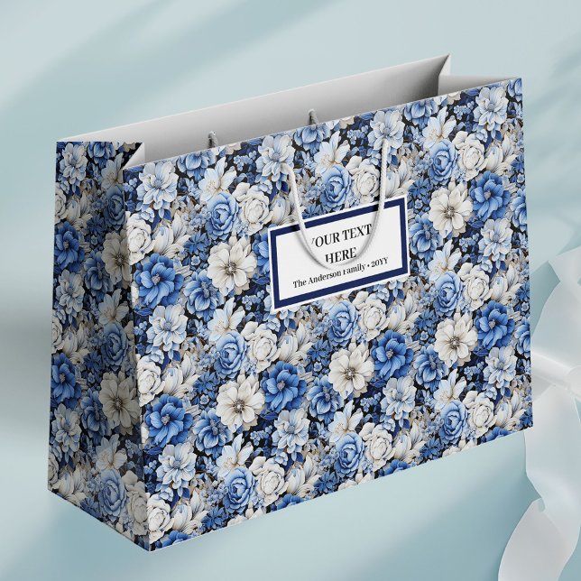 Chic Navy White Ivory Floral Stylish Gift Bag (Chic Navy White Ivory Floral Stylish Gift Bag)