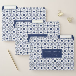 Chic Navy & White Moroccan Tile Pattern File Folder