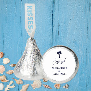 Chic Navy White Palm Tree Coastal Wedding Hershey®'s Kisses®