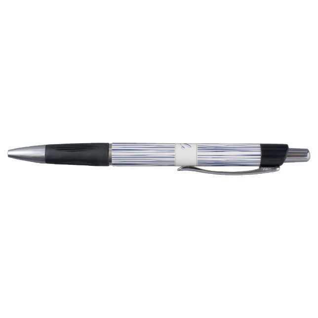 Chic Navy & White Striped Pattern Monogram Pen (Bottom)