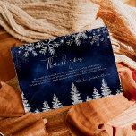 Chic Navy Winter silver snow pine wedding Thank You Card<br><div class="desc">Thank your guest for coming to your winter wonderland wedding with this silver glitter sparkles snow and snowflakes thank you card,  with silver shiny pine trees forest on an elegant winter navy blue watercolor background.</div>