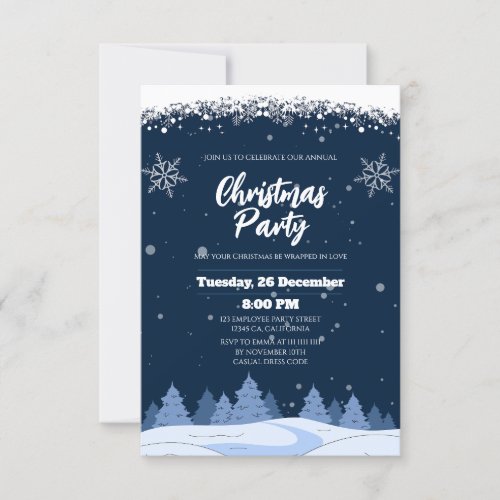 Chic Navy Winter Wonderland Christmas Party Invitation