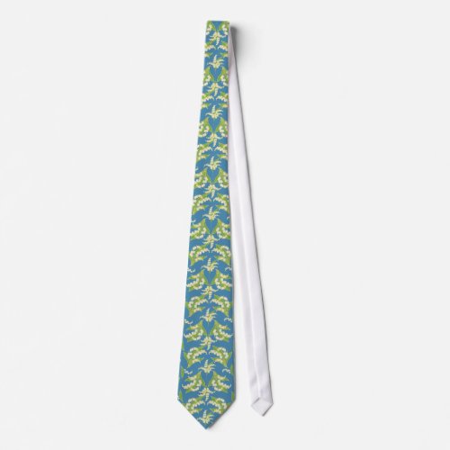 Chic Necktie Lilies of the Valley on Blue Tie