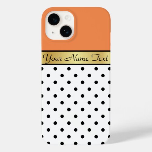 Chic Nectarine Orange White Black Dots Gold Ribbon Case_Mate iPhone 14 Case