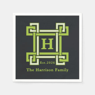 Chic Neon Citrus Green Black Geometric Custom Napkins