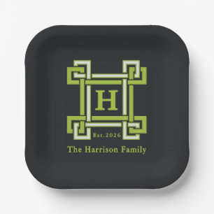 Chic Neon Citrus Green Black Geometric Custom Paper Plates