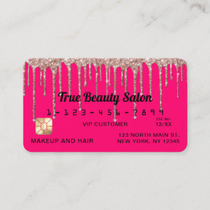 Chic Neon Pink Rose Gold Glitter Drips Credit Business Card
