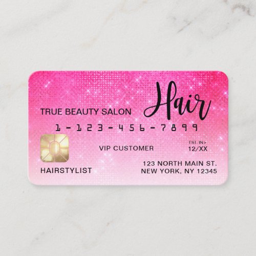 Chic Neon Pink Sequin Glitter Credit Card Hair