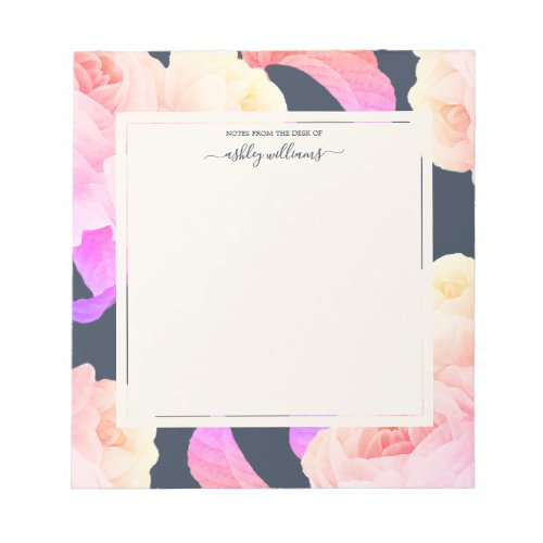 Chic Neon Rose Dark Blue Personalized Notepad