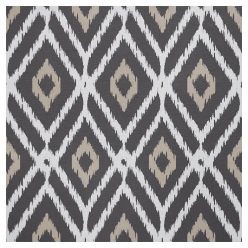 Chic neutral black beige ikat diamond pattern fabric