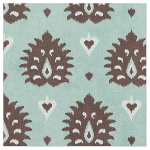 Chic neutral brown mint damask ikat pattern fabric