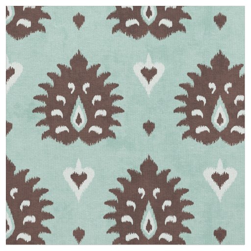 Chic neutral brown mint damask ikat pattern fabric