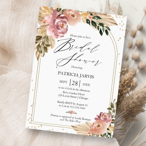 Chic Neutral Colors Boho Floral Bridal Shower Invitation