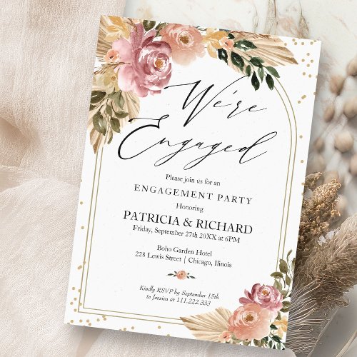 Chic Neutral Colors Boho Floral Engagement Party Invitation