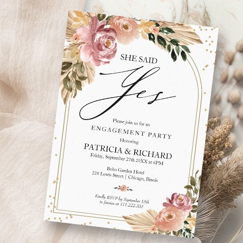 Chic Neutral Colors Boho Floral Engagement Party Invitation