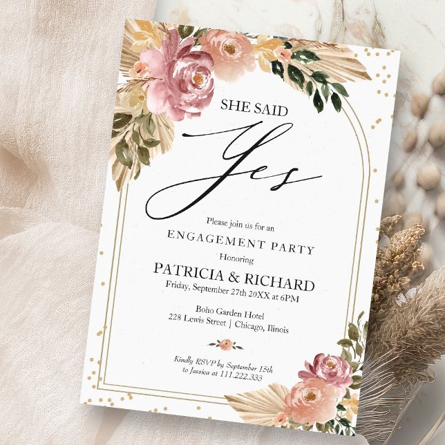 Chic Neutral Colors Boho Floral Engagement Party Invitation (Creator Uploaded)