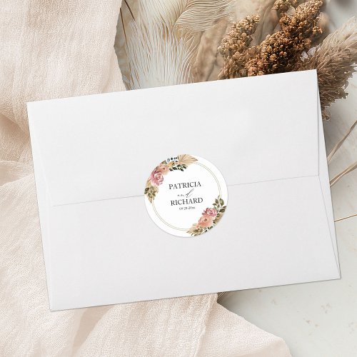 Chic Neutral Colors Boho Floral Wedding Classic Round Sticker