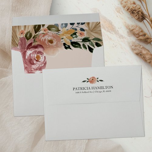 Chic Neutral Colors Boho Floral Wedding Envelope