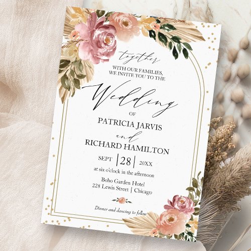 Chic Neutral Colors Boho Floral Wedding Invitation