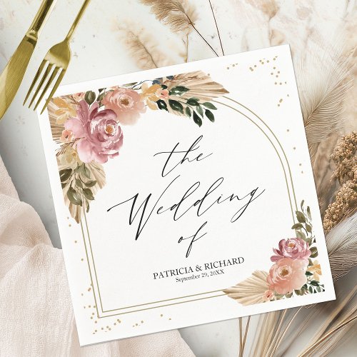 Chic Neutral Colors Boho Floral Wedding Napkins