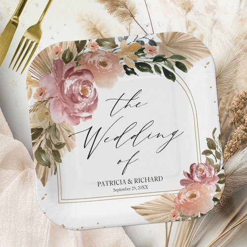 Chic Neutral Colors Boho Floral Wedding Paper Plates