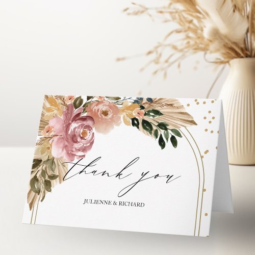 Chic Neutral Colors Boho Floral Wedding Thank You Card