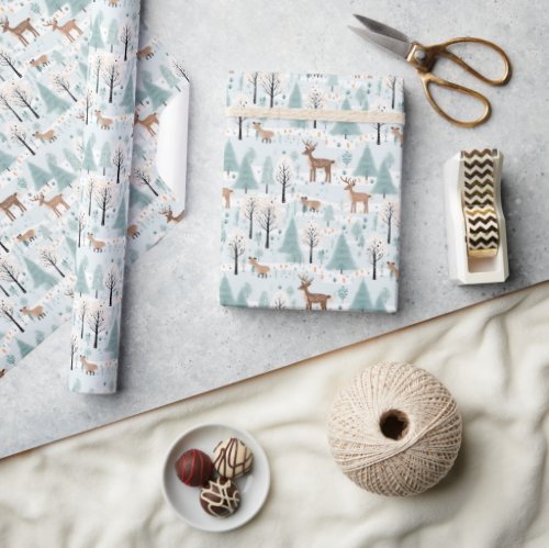 Chic neutral earth colors winter woodland animals wrapping paper