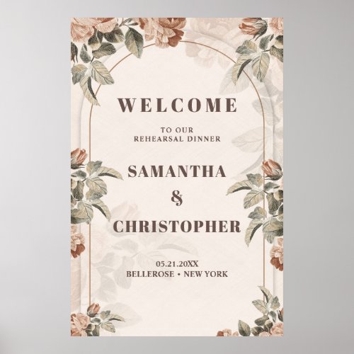 Chic neutral earthy tones roses rehearsal dinner poster