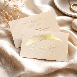 Chic Neutral & Gold Brows Microblading Salon Foil Business Cards