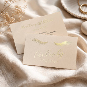 Chic Neutral & Gold Eyelash Extensions Lash Tech  Foil Business Cards