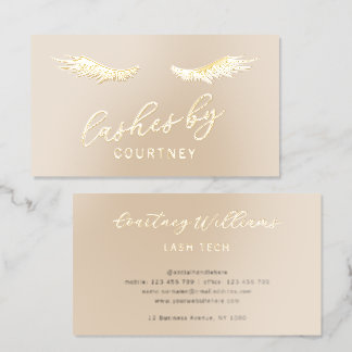 Chic Neutral & Gold Eyelash Extensions Lash Tech Foil Business Cards