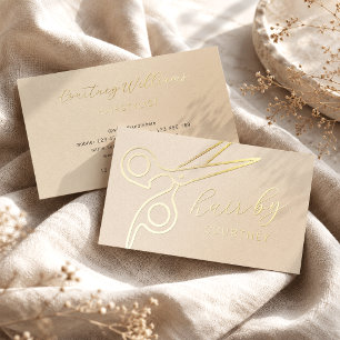 Chic Neutral & Gold Foil Hair Salon Hairstylist Business Cards