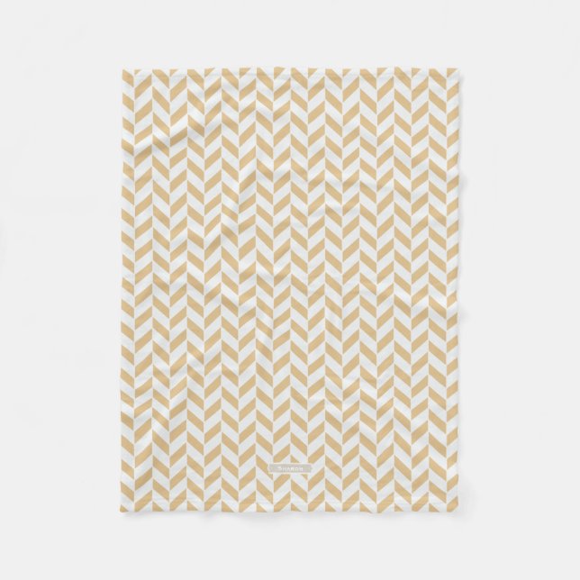 Chic neutral gold white geometric zigzag pattern fleece blanket (Front)