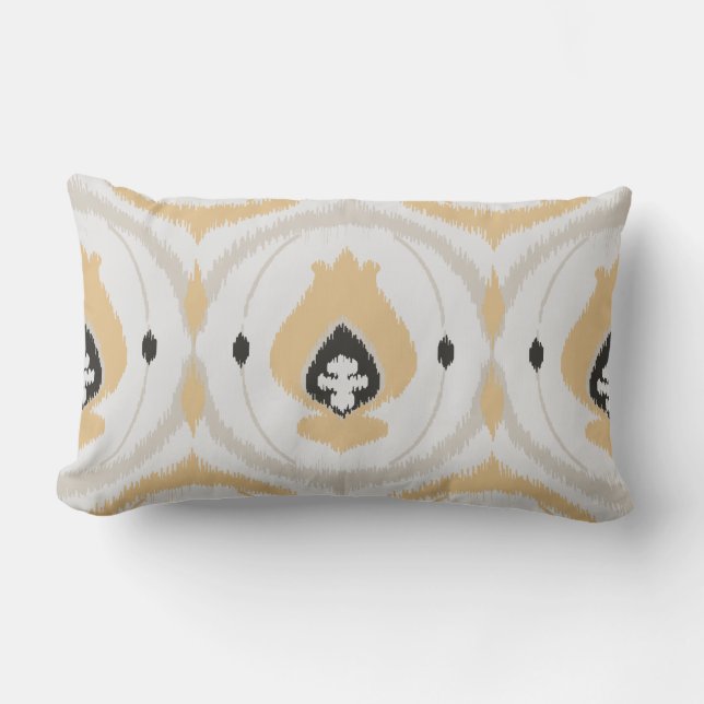 Chic neutral honey beige and black ikat pillow (Front)