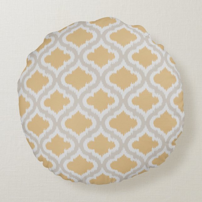 Chic neutral ikat Moroccan pattern Round Pillow (Back)