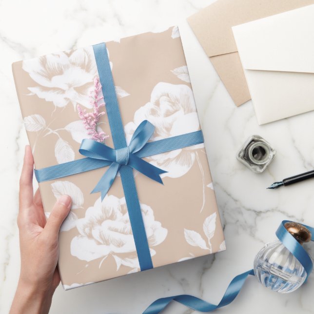 Chic Neutral Rose White Floral Pattern Wrapping Paper (Gifting)